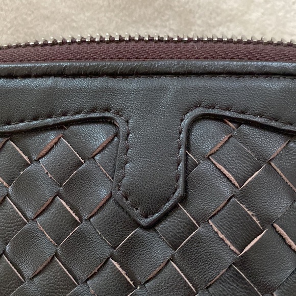 Real leather intrecciato woven make up small purse, brown w zipper - Picture 5 of 5